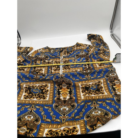 CATHY Women's Multi Color Tunic Sz L Sleeves Geometric Paisley Front Pockets/Zip - Picture 5 of 12